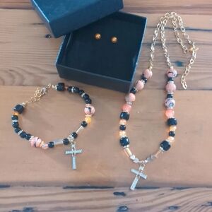 Handmade Chic Cross Pendant Necklace and Bracelet Set
